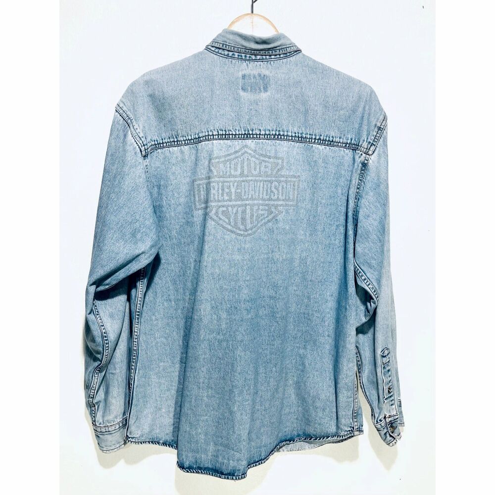 Harley Davidson button denim shirt up long sleeve USA Biker motor Design men XL